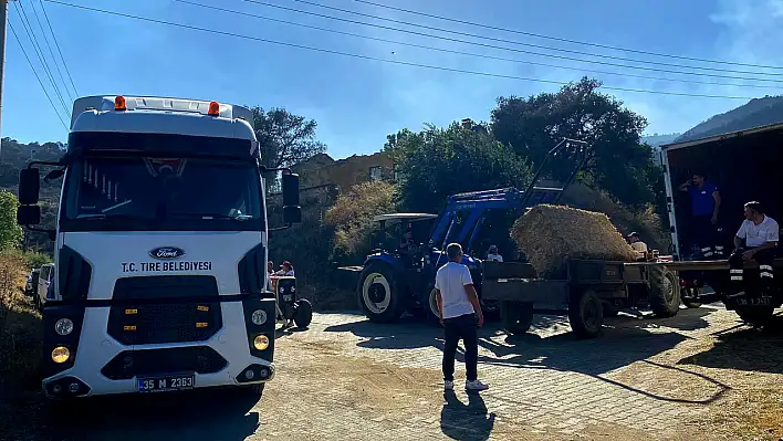 Tire Belediyesi samanları yangın bölgesine ulaştırdı