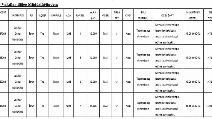 Tire'de 4 taşınmaz satışa çıkarıldı